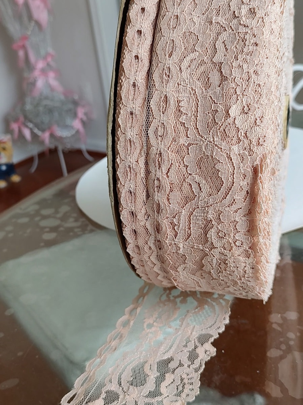 Vintage Blush Pink Floral Lace Trim 4” Wide  3 Yard Cut From Original Roll
